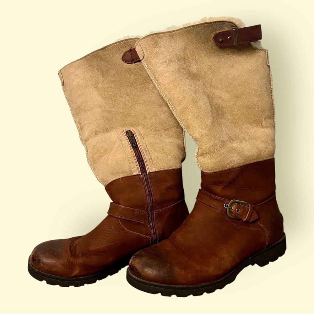 UGG DALEANE BROWN NATURAL SHEARLING LEATHER Boot, Size US 8